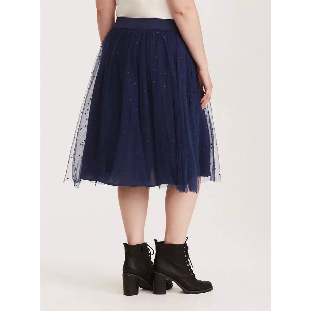 Torrid Mesh Skirt Women 3 (22-24) Blue Midi Swiss Dot Tulle Skater Fairy Ballet